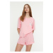 Trendyol Pink Cotton Printed T-shirt-Shorts Knitted Pajama Set