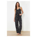 Trendyol Black 100% Cotton Floral Rope Strap Woven Pajama Set