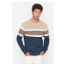 Trendyol Beige Slim Fit Wool Crew Neck Panelled Color Block Knitwear Sweater