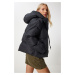 Happiness İstanbul Women's Black Hooded Puffer Coat