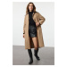 Trendyol Beige Regular Belted Faux Leather Detailed Long Trench Coat