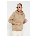 Trendyol Thick Mink, Fleece Inside Oversize/Wide Fit with a Hooded Basic Knitted Sweatshirt