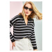 Bianco Lucci Women's Stripe Patterned Polo Neck Knitwear Sweater