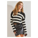 Bianco Lucci Women's Ripped Patterned Crop Striped Sweater