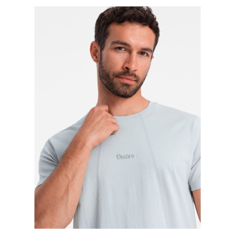 Ombre Men's cotton T-shirt with delicate embroidery - light grey