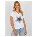 RUE PARIS white blouse with V-neck with print