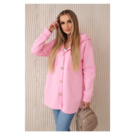 Women's Insulated Sweatshirt with Decorative Buttons - Light Pink