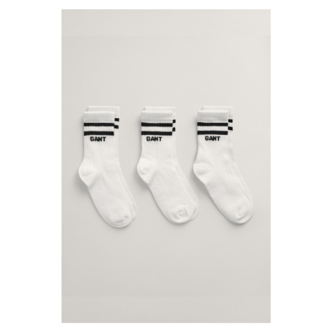 PONOŽKY GANT LOGO RIB SOCKS 3-PACK WHITE