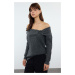 Trendyol Anthracite Soft Texture Carmen Collar Knitwear Sweater