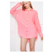 armonika Women's Neon Pink Oversize Textured Linen Look Wide Cuff Shirt