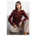 Trendyol Claret Red Color Block Jacket Look Knitwear Cardigan