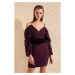 Trendyol Purple Velvet Belt Dress