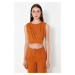 Trendyol Light Brown Crew Neck Crop Woven Blouse