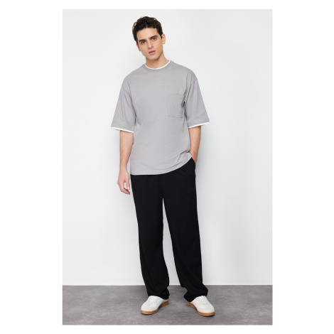 Trendyol Gray Oversize Pocket Detailed 100% Cotton T-Shirt