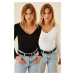 Happiness İstanbul Women's Black and White V-Neck 2-Pack Knitted Blouse