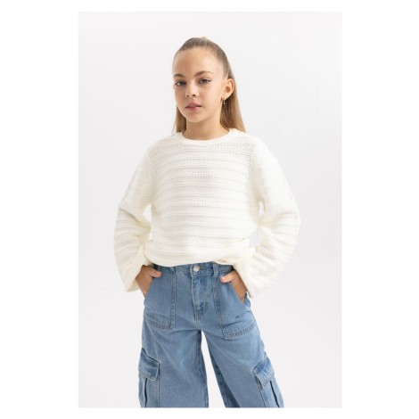 DEFACTO Girl's Crew Neck Knitted Sweater