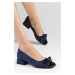 Mio Gusto Cassidy Dark Blue Women's Short Heeled Shoes with Bowknot and Accessories.