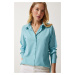 Happiness İstanbul Women's Turquoise Soft Textured Basic Shirt