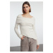 Trendyol Stone Soft Texture Collar Detailed Hem Asymmetric Knitwear Sweater