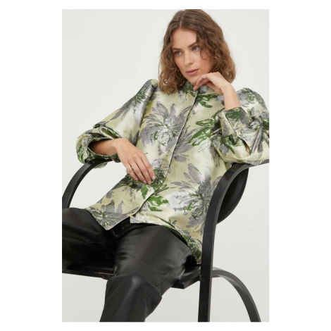 Košeľa Bruuns Bazaar Watsonia Lica dámska, zelená farba, regular, so stojačikom