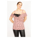 Şans Women's Powder Plus Size Sequin Applique And Flounce Detail Point Patterned Strappy Blouse