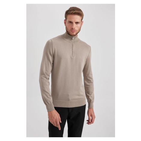 DEFACTO Slim Fit Slim Cut Stand Collar Half Zipper Basic Plain Knitwear Sweater