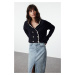 Trendyol Limited Edition Navy Blue Double Breasted Color Block Knit Cardigan