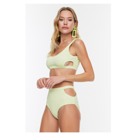 Trendyol Mint Textured High Waist Bikini Bottoms With Cut Out Detailed