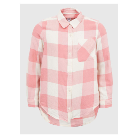 Ružovo-krémová dievčenská kockovaná flanelová košeľa GAP