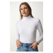 Happiness İstanbul Women's White Turtleneck Ribbed Knitted Blouse