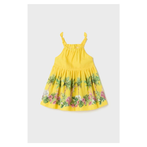 Šaty pre bábätká Mayoral žltá farba, mini, áčkový strih