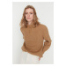 Trendyol Camel Wide Fit mäkký textúrovaný základný pletený sveter