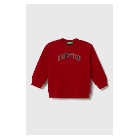Detská bavlnená mikina United Colors of Benetton červená farba, s potlačou