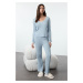 Trendyol Baby Blue Lace and Ribbon/Bow Detailed Ribbed Knitted Pajama Set