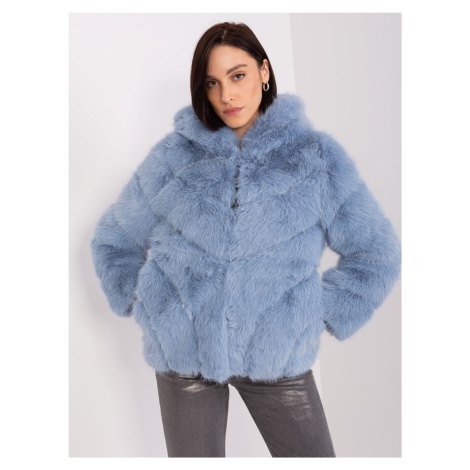 Light blue transitional jacket with eco fur