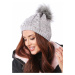 Winter hat with pompom, light gray with rose