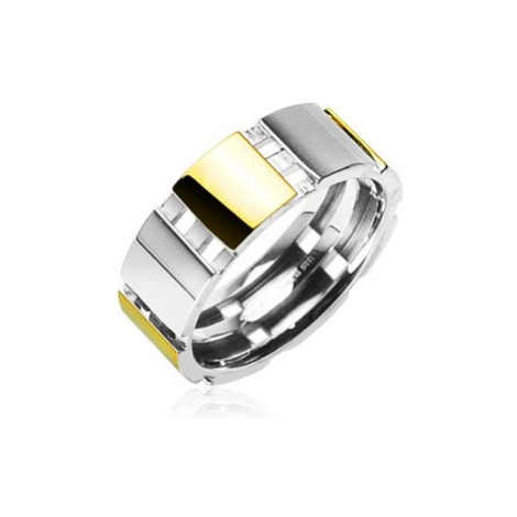 Oceľový prsteň s časťami zlatej farby - Veľkosť: 67 mm