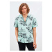 GRIMELANGE Almeira Men's 100% Cotton Poplin Fabric Patterned Summer Mint Green Shirt