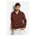 Trendyol Brown Regular/Normal Cut Stand Collar Zippered Sweatshirt