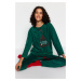 Trendyol Green New Year Themed Fleece Tshirt-Pants Knitted Pajama Set