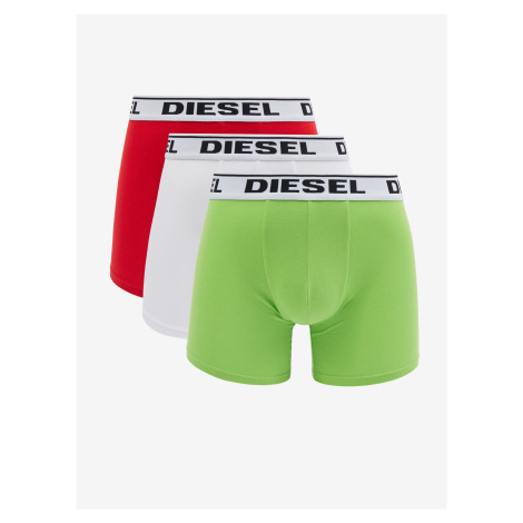 Súprava troch pánskych boxeriek vo svetlo zelenej, bielej a červenej farbe Diesel