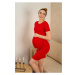 Klasické tehotenské a dojčiace šaty v červenej farbe v zľave
