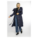 Tmavomodrý prešívaný kabát s vysokým stojačikom a kapucňou (AG1-J9062C)