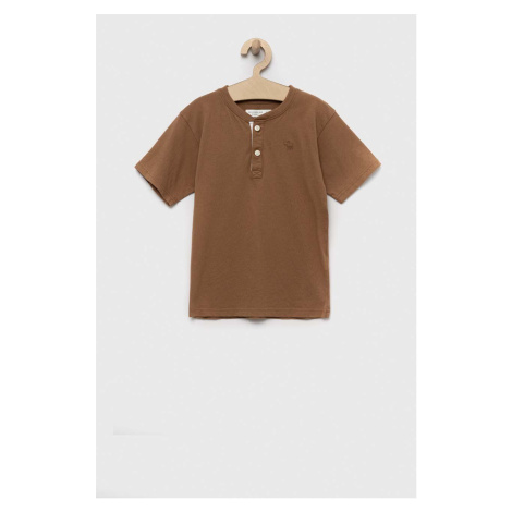 Detské bavlnené tričko Abercrombie & Fitch hnedá farba, jednofarebný