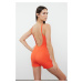 Trendyol Red V-neck Swimsuit with Polyamide Shorts