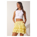 Happiness İstanbul Women's Yellow Patterned Ruffle Viscose Shorts Skirt