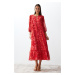 Trendyol Pink Paisley Patterned Straight Cut Maxi Lined Chiffon Woven Dress