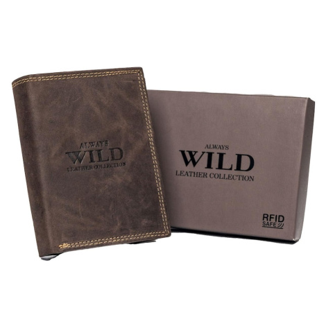 Dark brown men's wallet made of nubuck leather