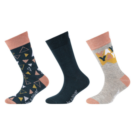 QS by s.Oliver Detské ponožky, 3 páry (petrolejová/sivá/lososová)