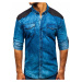 Modrá pánska vzorovaná riflová košeľa s dlhými rukávmi BOLF 0517